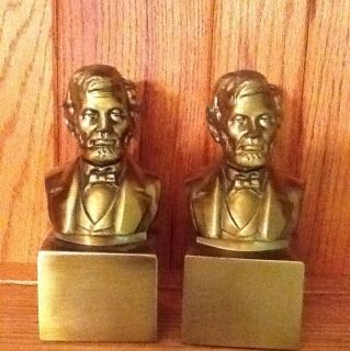 Set of 2 Vintage Heavy Brass Bookends Abraham Lincoln Hand Crafted 