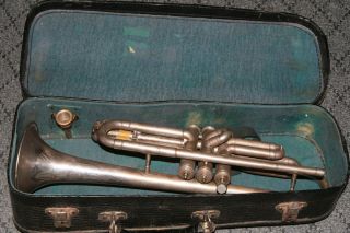 Vintage Elkhart Trumpet in Case Brass Instrument For Parts or Repair