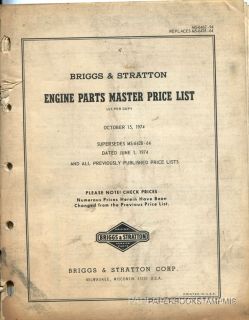 is one Used original, Briggs Stratton Parts Manual for Briggs Stratton 
