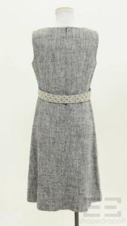 Charlotte Brody Grey & Blue Tweed Beaded Belt Sleeveless Dress