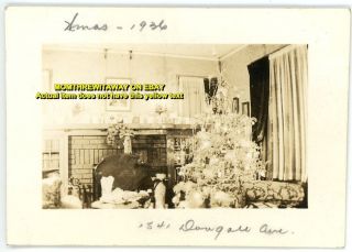 1936 Photo Canada Windsor Ontario Room Christmas Tree Fireplace 1541 