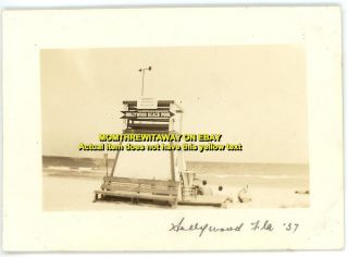 1937 Photo Florida FL Hollywood Beach Lifeguard Stand Tower 