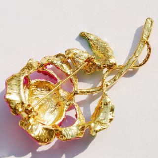 Free Pink Flower Brooch Pin 41 63mm Golden Czech Rhinestone Crystal 