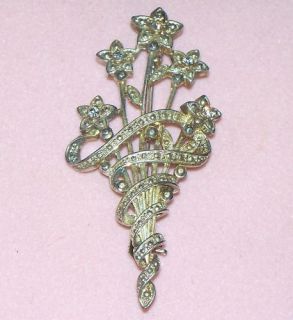 SP Wlind Silver Tone Rhinestone Flower Pin Brooch