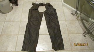 Mens Harley Davidson Brown Leather Chaps L Large, pre owned