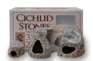 Cichlid Rock Stone Cave Ceramic Aquarium Ornament 3pc Breeding Hideout 