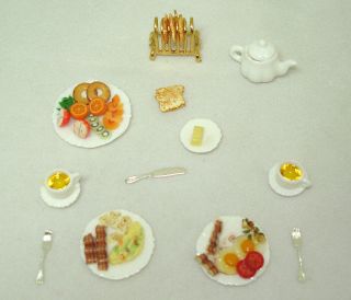 Dollhouse Miniature Deluxe Complete Breakfast for Two