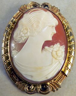 Vintage 1 20 12K G F Carved Shell Cameo Pin Brooch