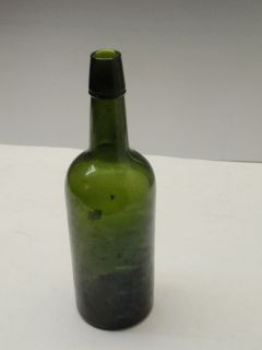 Antique Green Old Alcohol Container Glass Bottle with Bubbles Whiskey 