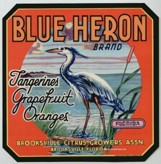 Blue Heron Vintage Brooksville FL Citrus Crate Label