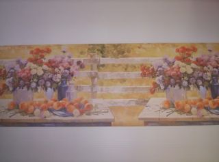 Country Fruit and Flowers Yellow Orange Blue Border by Brewster