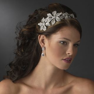 Stunning Floral Bridal Headpiece Headband Antique Silver Side Accent 
