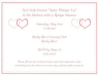 Heart Bridal Shower Invitation Matching Recipe Card