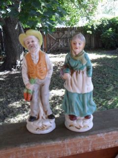 vintage porcelain hand painted old man and old woman time