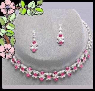  Pink Silver Necklace Set Wedding Bridesmaid Jewelry New Boxed