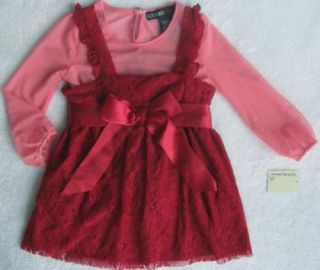 Guess Girls Brick Red Pink Lace Dress Set Size 2T