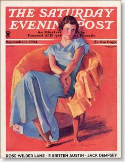 1934 Woman in Blue F s Brunner Art SAT EV Post Cover