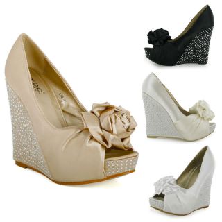   Peeptoe Wedge Heels Womens Bridal Shoes Size 3 4 5 6 7 8 UK