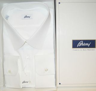 BRIONI DRESS SHIRT SIZE 18/ 46 ITALIAN WHITE CONTRAST COLLAR AND CUFFS 