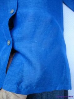 Chicos Cobalt Blue Linen Silk Textured Sheer Blouse 3 4 Sleeve Shirt 