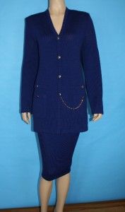   Knit Jacket Skirt 2 PC Suit Royal Blue Logo BTNS XL L 14 16