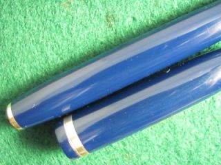    Rare Blue English Lever Fill Fountain Pen With 14K Broad Oblique Nib