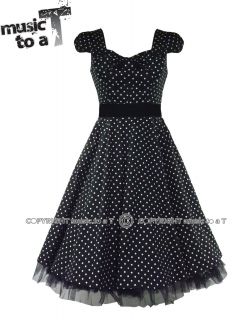 50s Vintage Bow Party Prom Polka Dot Dress Black White Size 8 18 