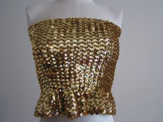 Vintage 1970s Toppettes by A. Brod metallic gold sequined disco tube 