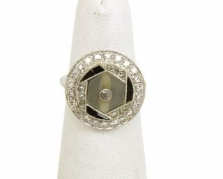   White Gold Diamonds Onyx Rock Crystal Ladies Ring Signed Brogan