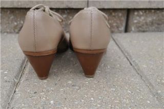 Vintage Granny Shoes Leather Brogue Oxfords Beige 5 5
