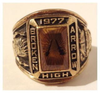 1977 Broken Arrow Oklahoma 10K Gold Mens Class Ring Balfour 15 7 Grams 