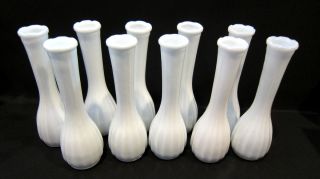   Lot of 10 Matching Milk Glass CLG Tall 9 Bud Vases Excellent