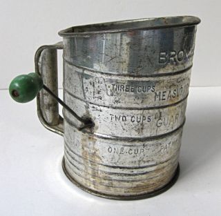 Vintage Metal Bromwell Flour Sifter Green Handle