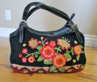BUENO NEW Bohmeian BOHO Knitted Raised Flower Purse Handbag Bag