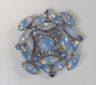 Vintage Blue Rhinestone Moonstone Pin Brooch