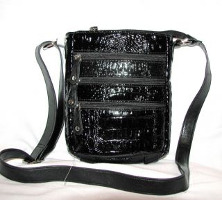 Bueno Black Patent Leather Zipper Crossbody Bag New