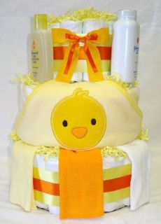 Tier Baby Girl or Boy Neutral Hooded Duck Towel Diaper Cake 