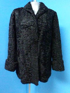 51359 Excellent Broughtons Thick Black Persian Lamb Fur Vtg Coat 