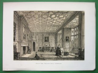 ENGLAND Drawing Room of Broughton Castle  Antique Litho Print