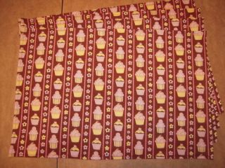 Brown Pink Yellow Cupcakes Flowers Set of 4 Placemats