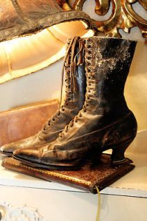 Pair Antique Ladies Lace Up Victorian Black Boots