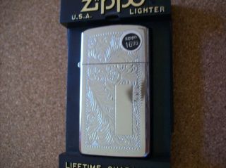  Zippo Lighter Shiny Chrome Slim Venetian 1996