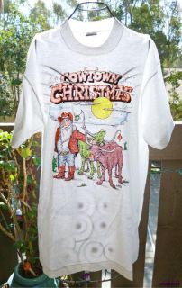   Vintage 80s T Shirt Cartoon Art Cowboy Santa Novelty Bulls XL