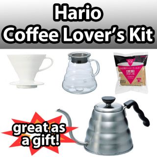 Hario Coffee Lovers Set V60 Buono Kettle Ceramic Filter Glass Server 