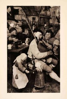 1937 Photogravure Pieter Brueghel Art Detail Peasants Dance Bagpiper 
