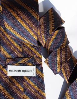 Bruno Rossi Mens Silk Tie Navy Yellow Gold Purple Stripes USA $59 186 