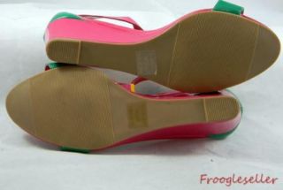 Bucco Womens Open Toe Wedge Heels Shoes 7 5 M Pink Green Yellow