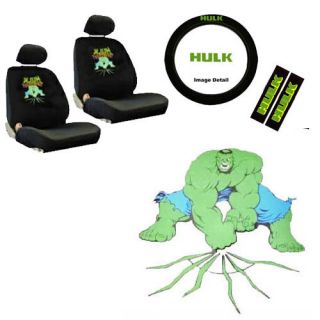  Hulk Front Bucket Car Seat Cover Set Steering Wheel Seat Belt