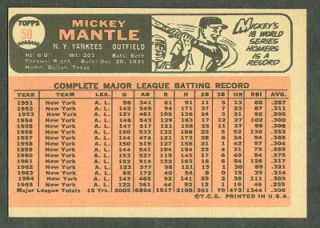 SHARP & UNCREASED 1966 Topps Baseball #50 Mickey Mantle Card