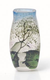 enameled glass miniature bud vase in the style of daum nancy